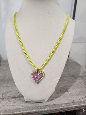 Yellow Chain Necklace with Multicolor Heart Pendant-Alexa Rae